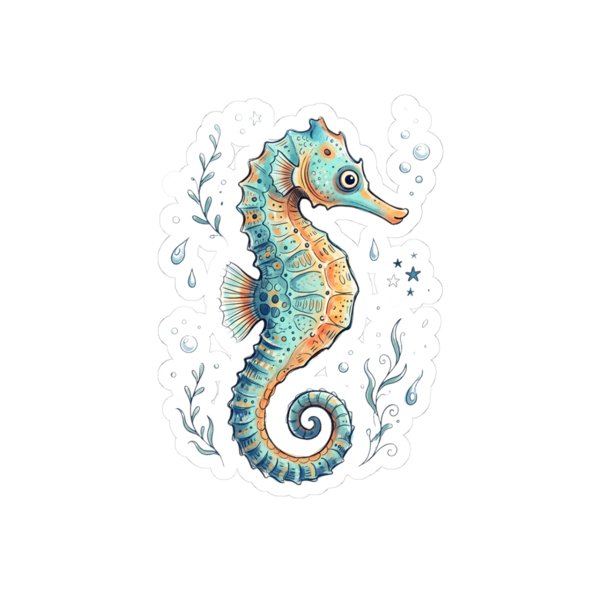 Seahorse Kiss-Cut Sticker — Watercolor Ocean Marine Decal for Laptops & Water Bottles