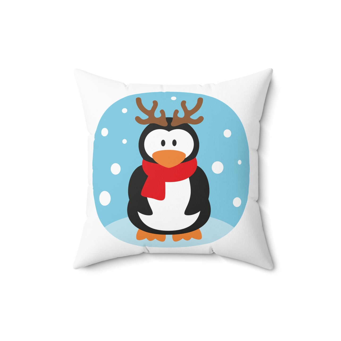 Holiday Penguin Pillow — Cute Reindeer Antler Penguin with Scarf Decorative Throw Pillow