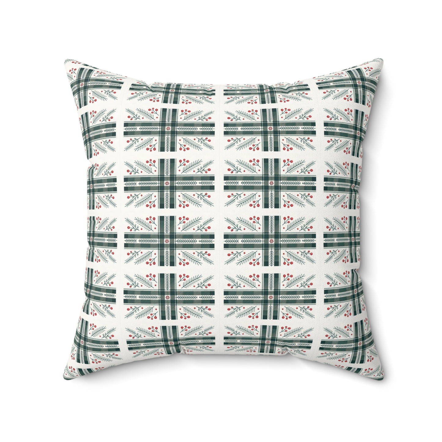 Holiday Plaid Pine & Berry Decorative Pillow