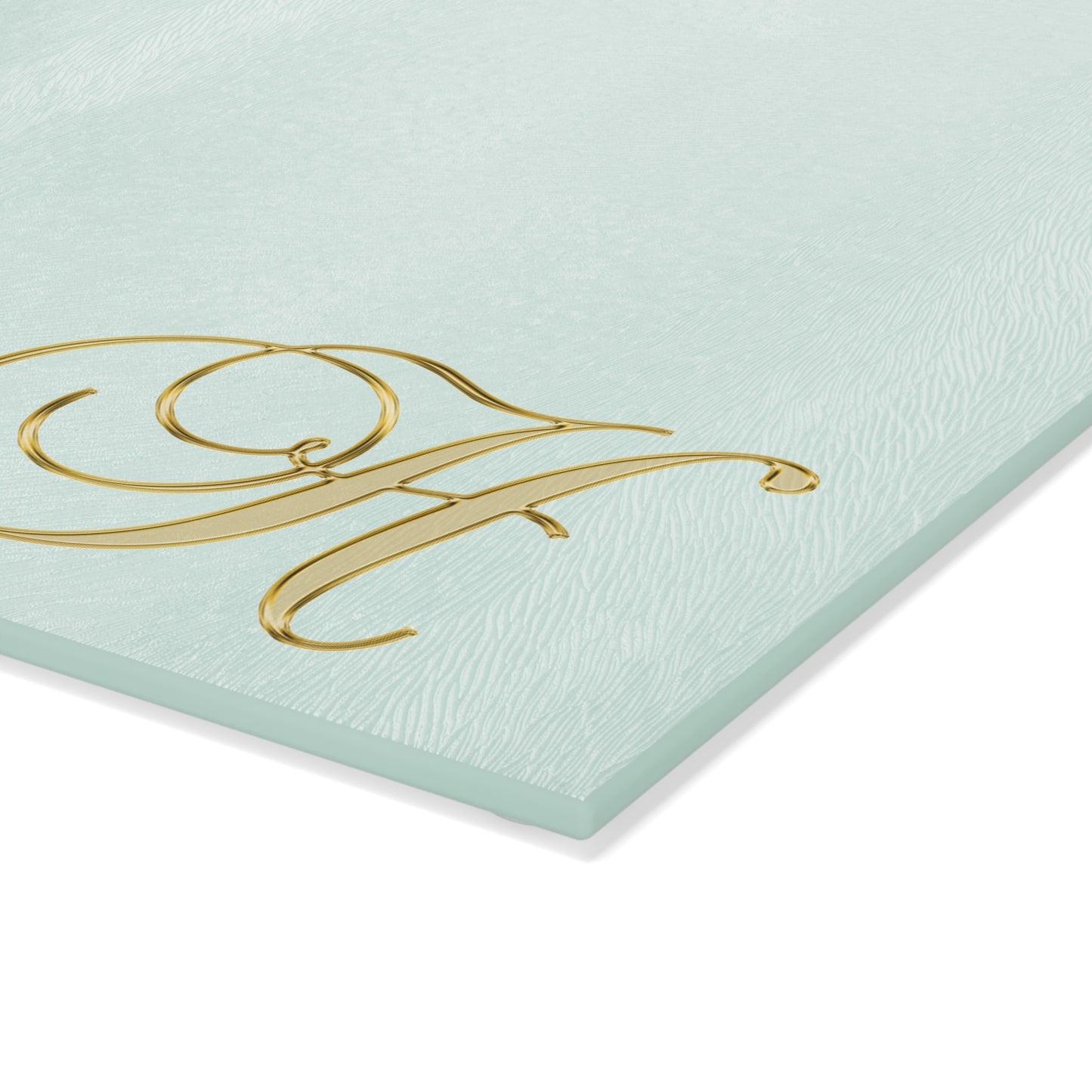 Monogram Glass Cutting Board — Mint with Gold Script "H"