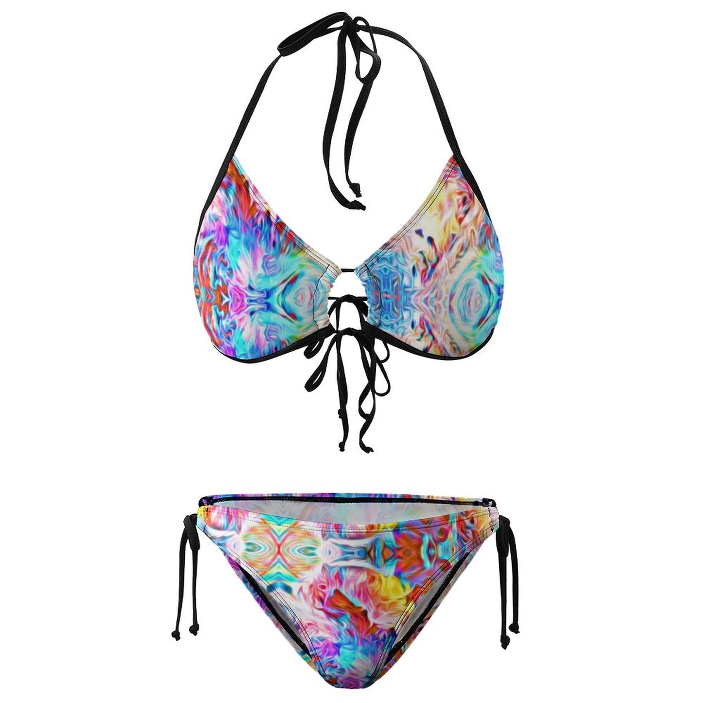 Halter Tie Front Bikini Set Vibrant Colors