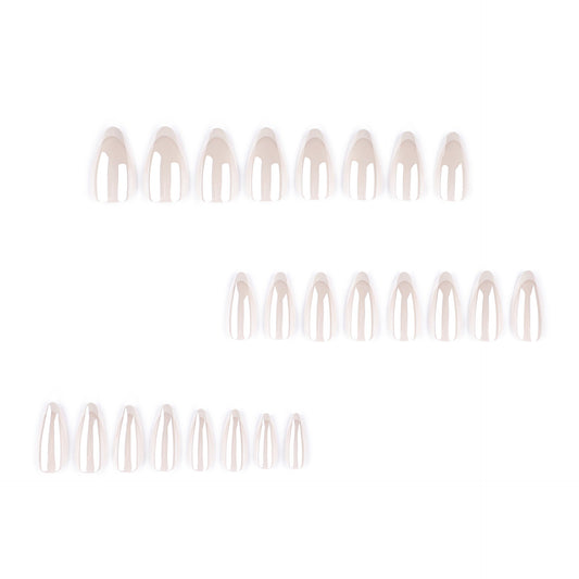 Classic french white press-on nails with white trim, glitter coating, and sparkling nail art – Image 2