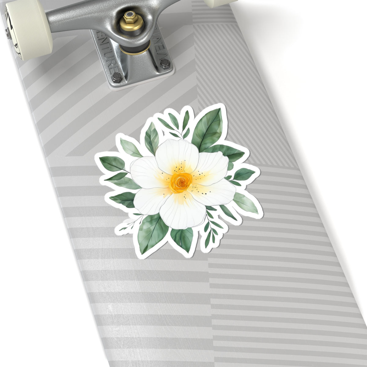 White Gardenia Floral Sticker — Watercolor Kiss-Cut Laptop Decal