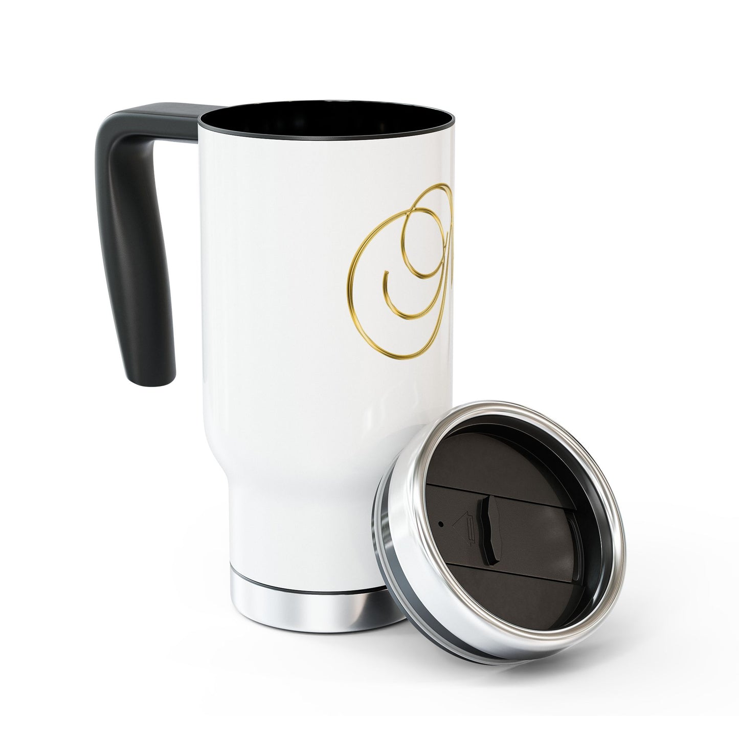 Monogram 'M' Gold Travel Mug — 14oz Stainless Steel Handle Tumbler