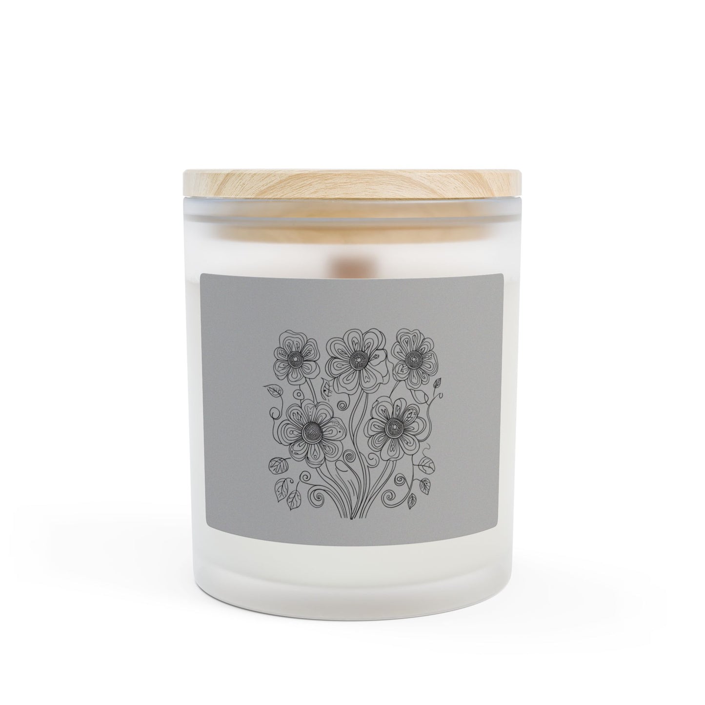 Frosted Glass Candle — Hand-Drawn Floral Bouquet Scented Candle (11 oz)