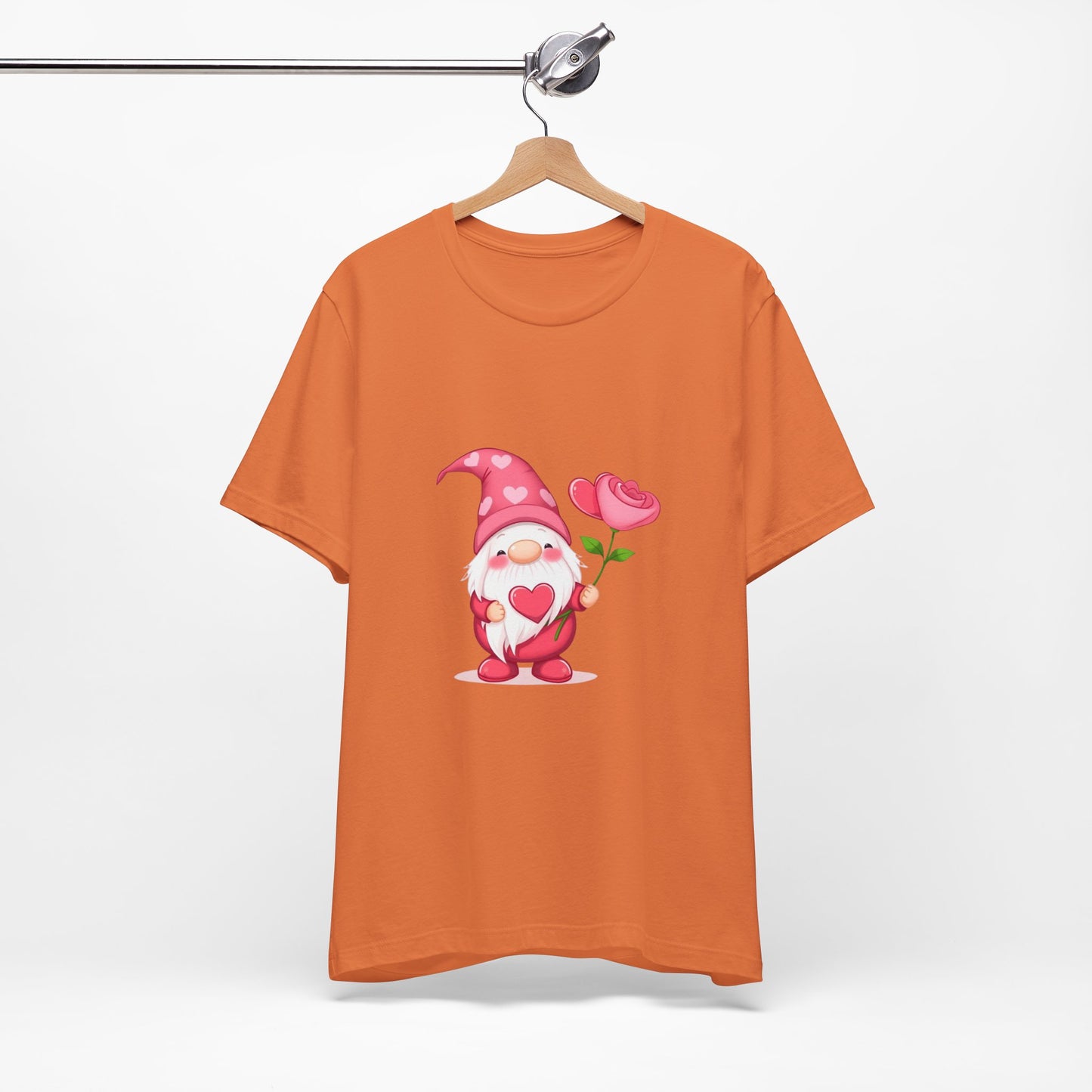 Valentine Gnome T‑Shirt — Cute Pink Gnome Holding Rose Tee