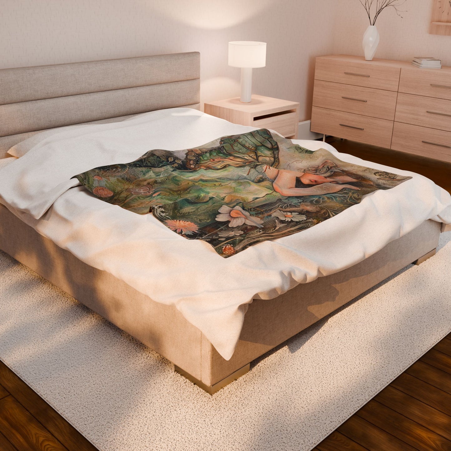 Fairy Dream Velveteen Plush Blanket — Sleeping Fairy Art Throw for Kids & Nursery