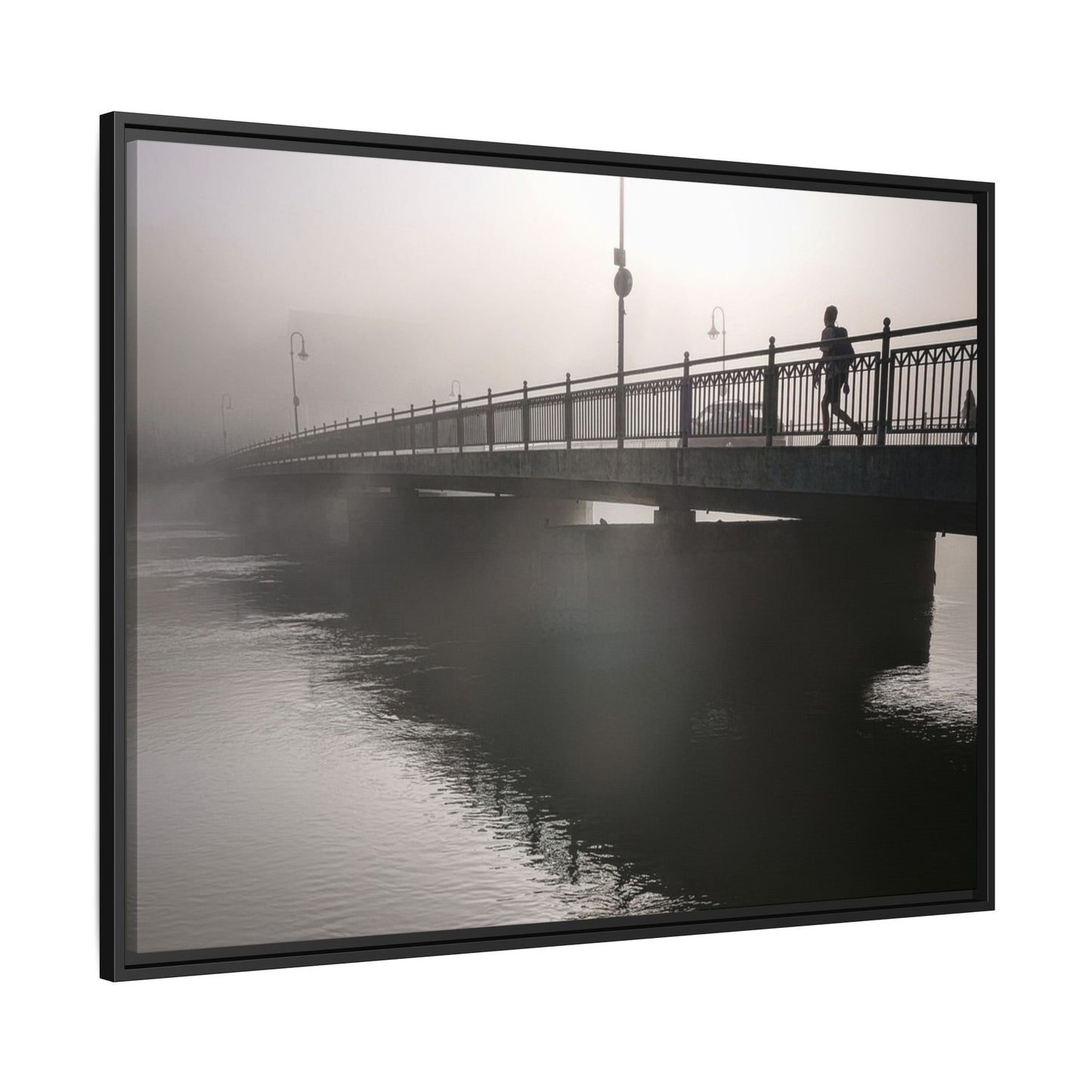 Framed Matte Canvas - Foggy Bridge Black & White Photography