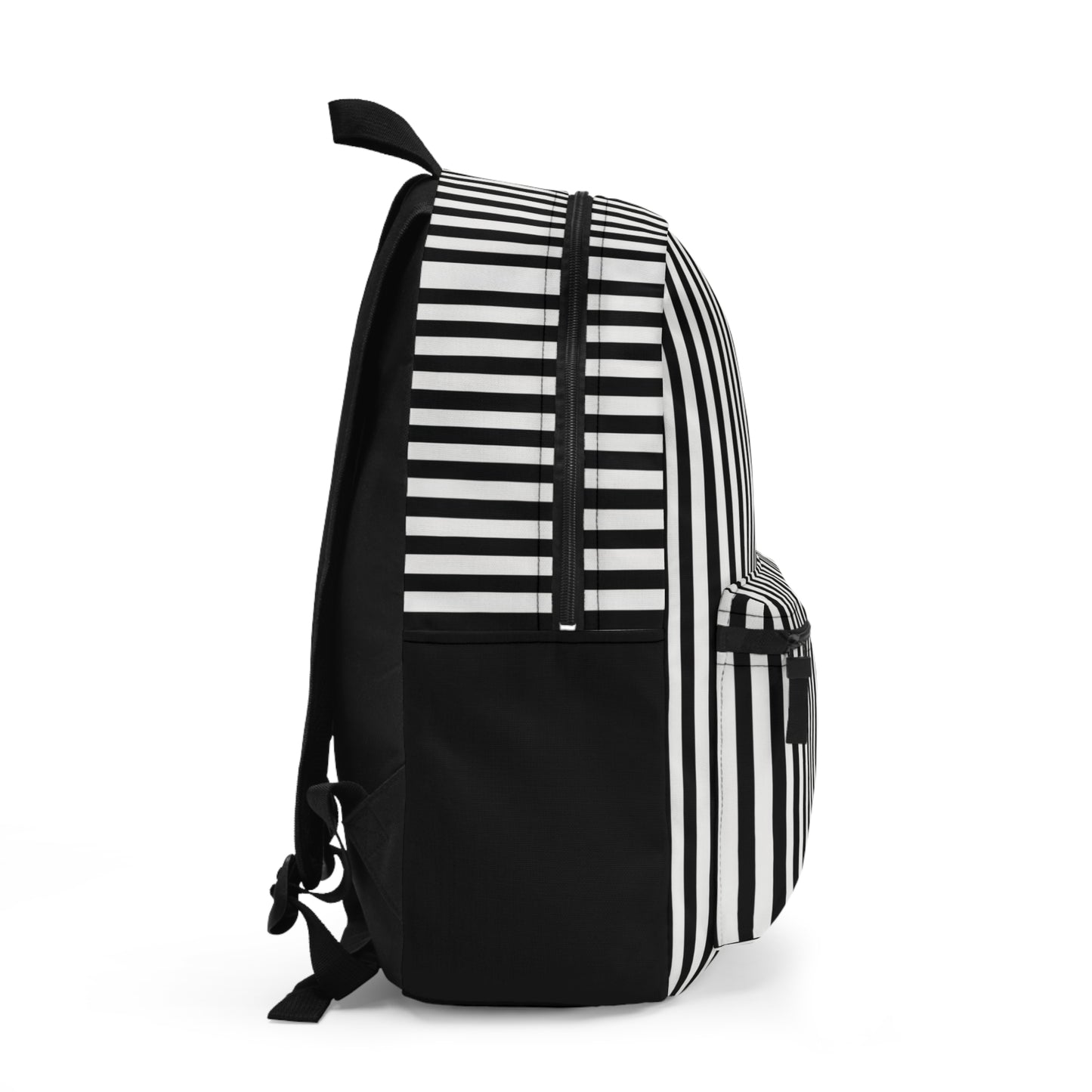Black & White Vertical Stripe Backpack — Classic Nautical School Bag
