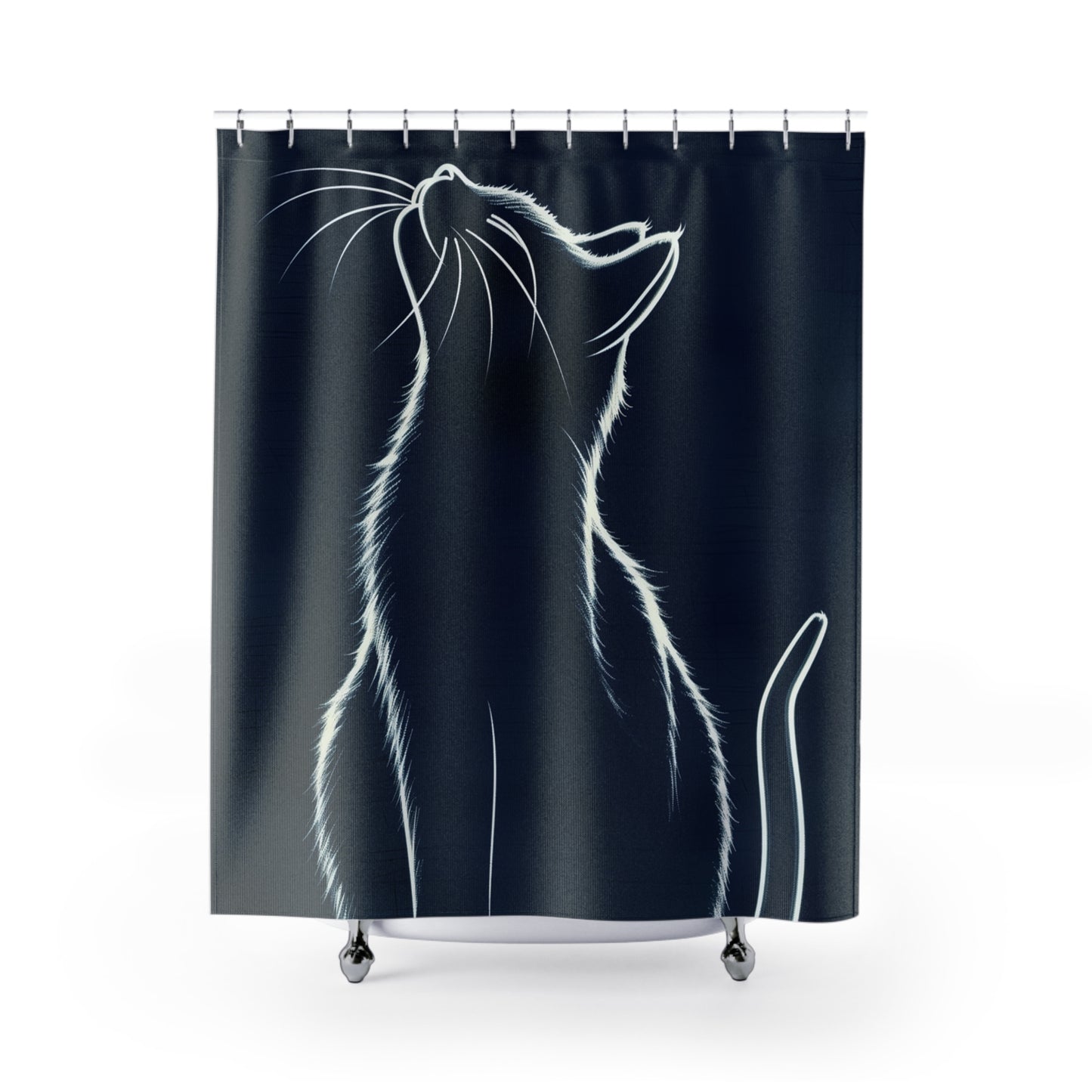 Cat Silhouette Shower Curtain — Minimalist Nighttime Kitty Bathroom Décor