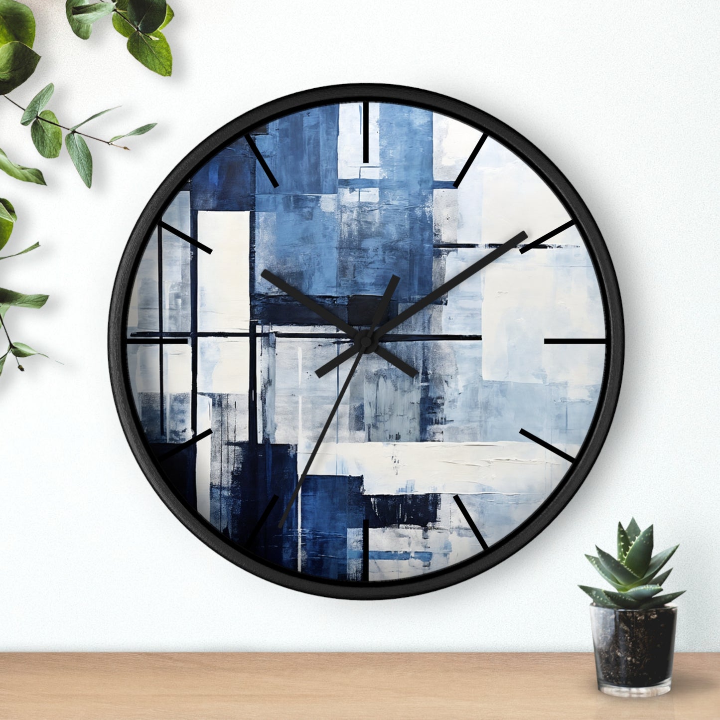 Abstract Blue Geometric Wall Clock — Modern Minimalist Home Decor