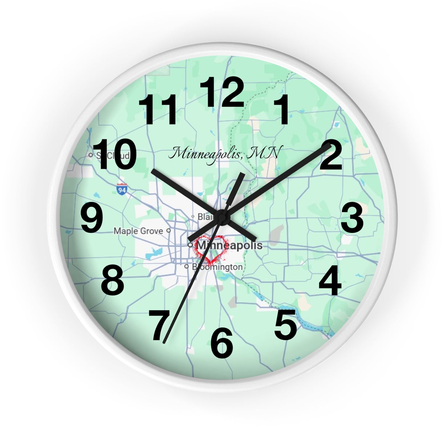 Personalized Map Wall Clock, Custom Home Decor, Minneapolis Gift, Modern Clock, Unique Housewarming, Wall Art, Office Decor