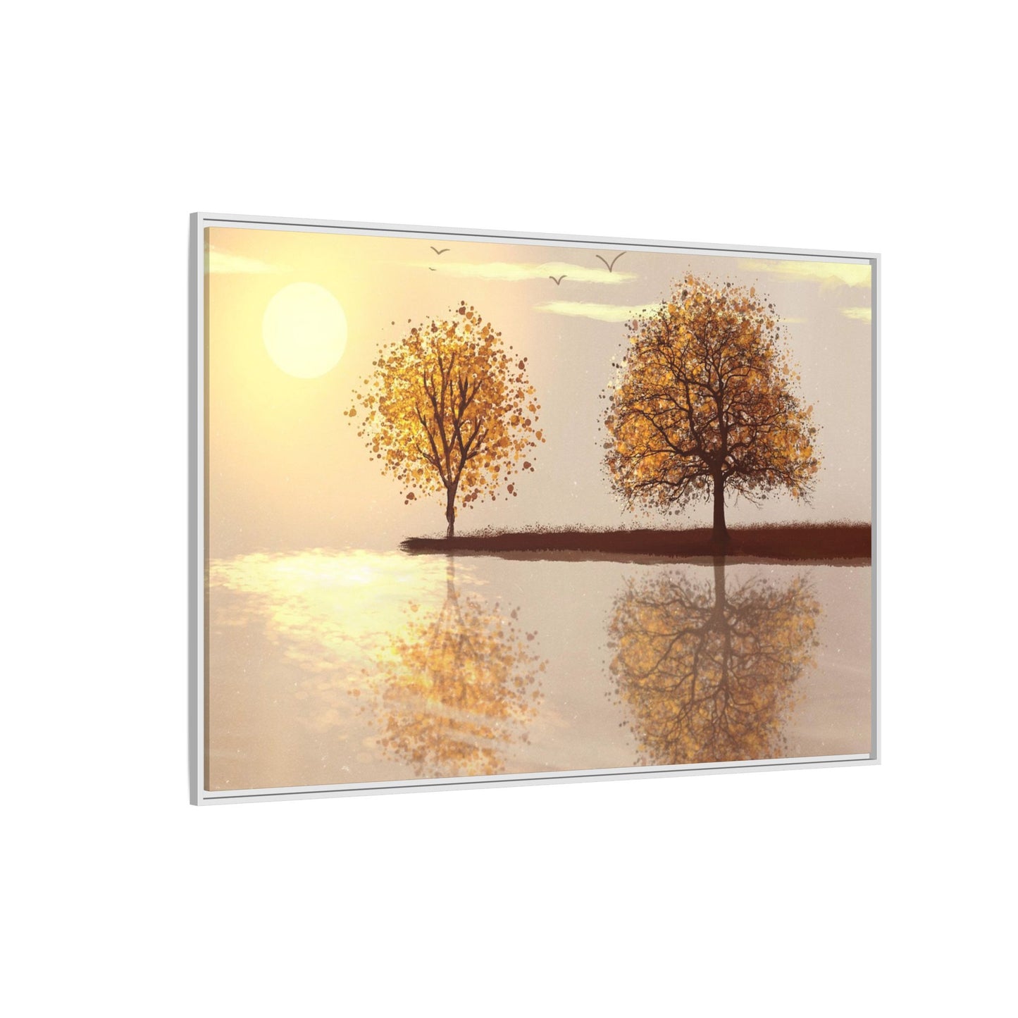 Framed Matte Canvas Wall Art — Golden Autumn Trees Reflection