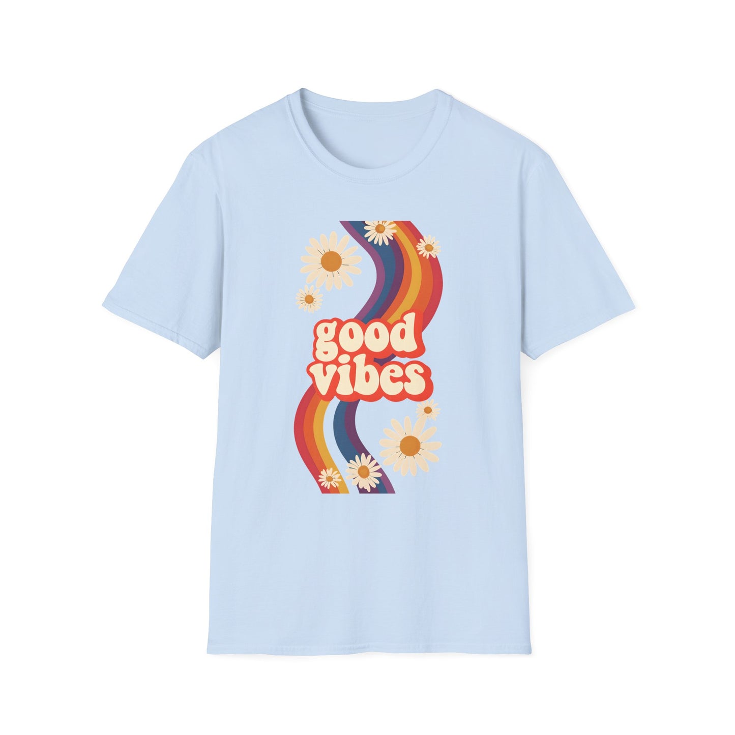Good Vibes Unisex Softstyle T-Shirt, Retro Sunshine Tee, Positive Energy Shirt, Festival Apparel, Gift for Friends