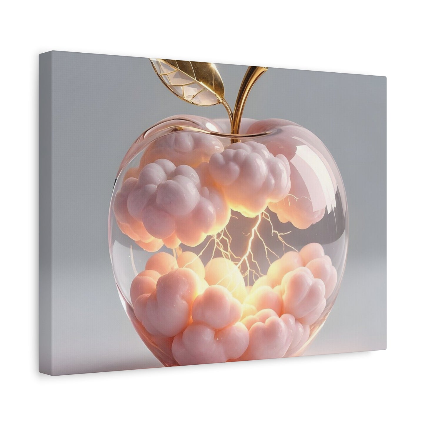Surreal Glass Apple Canvas – Lightning & Pink Clouds Wall Art