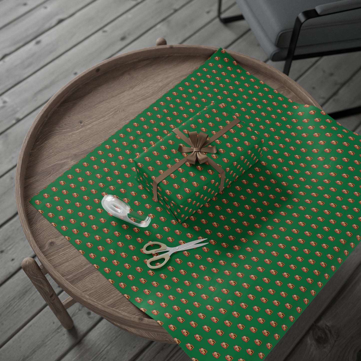 Christmas Green Wrapping Paper Roll with Festive Santa Face Pattern