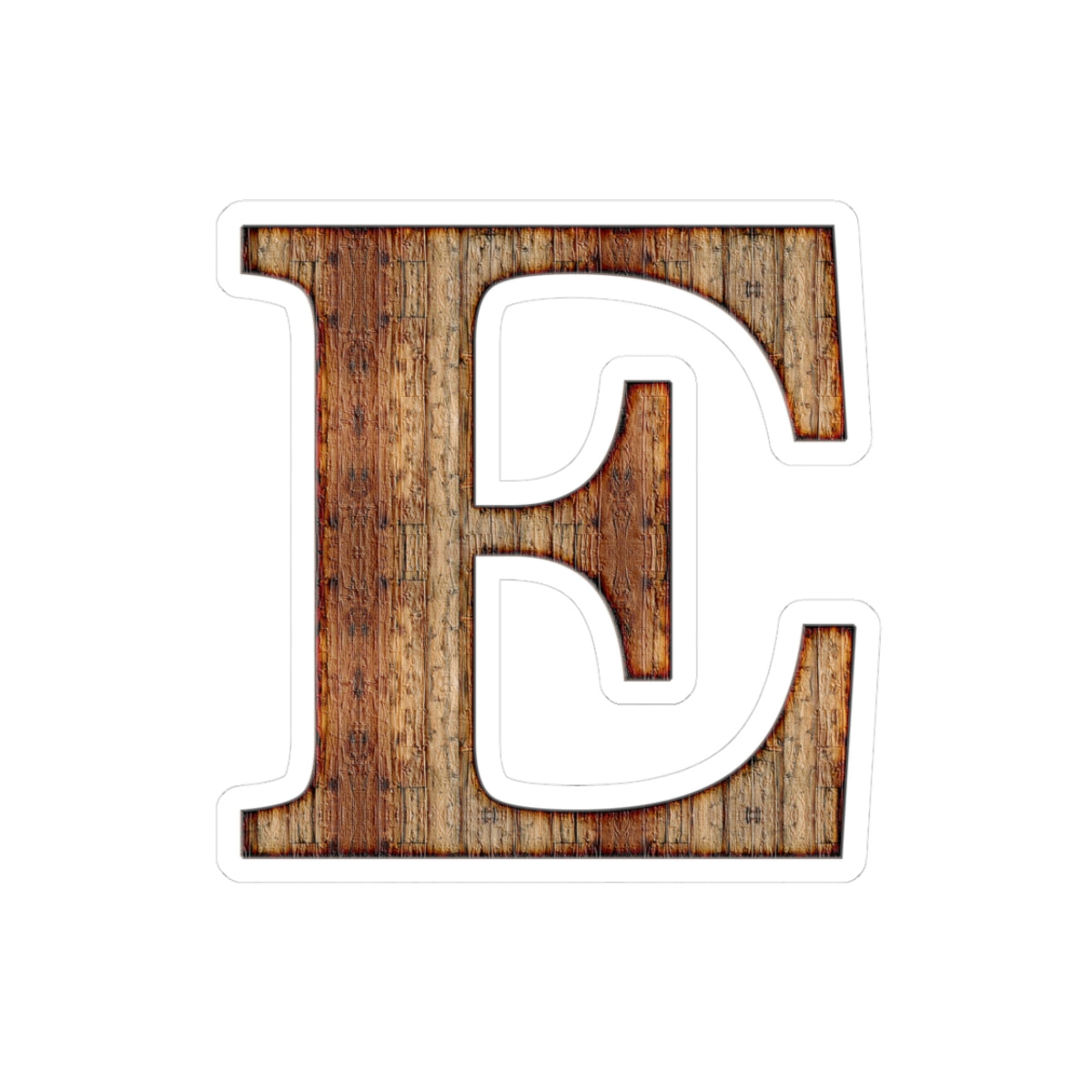 Rustic Wood Letter E Kiss-Cut Sticker — Monogram Laptop Decal