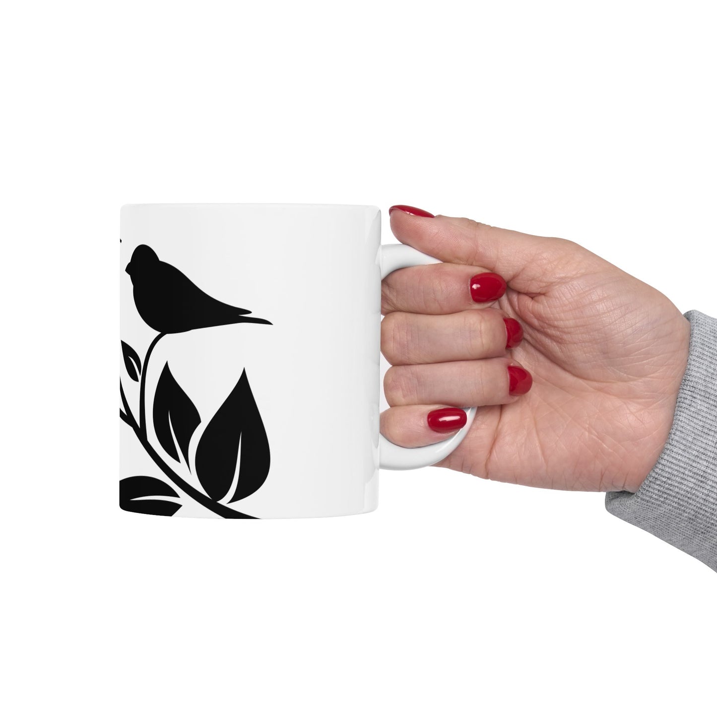 Bird & Branch Ceramic Mug — Black Silhouette Coffee Cup (11oz, 15oz)