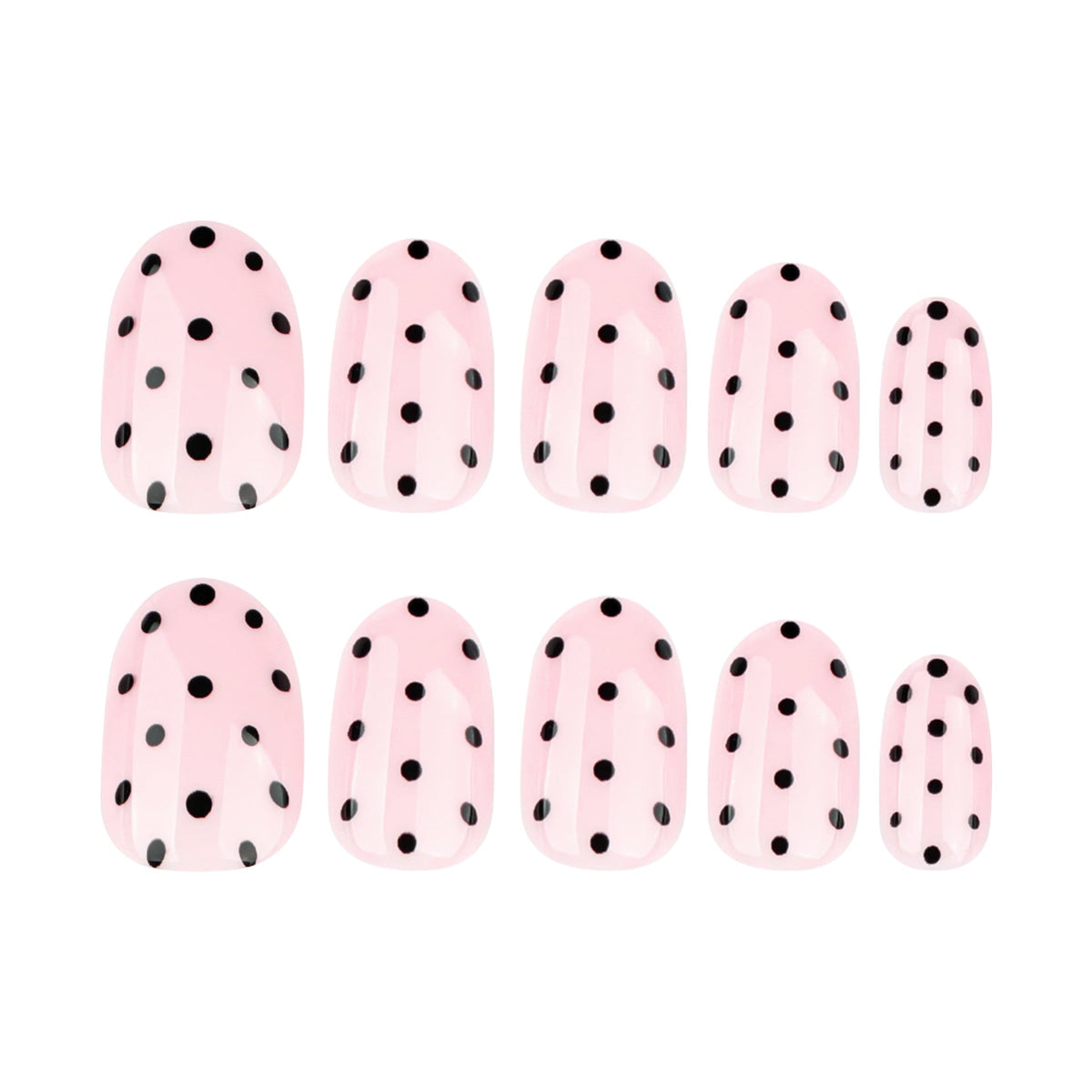 Black dots short round sweet naked powder glossy press-on nails – Image 5