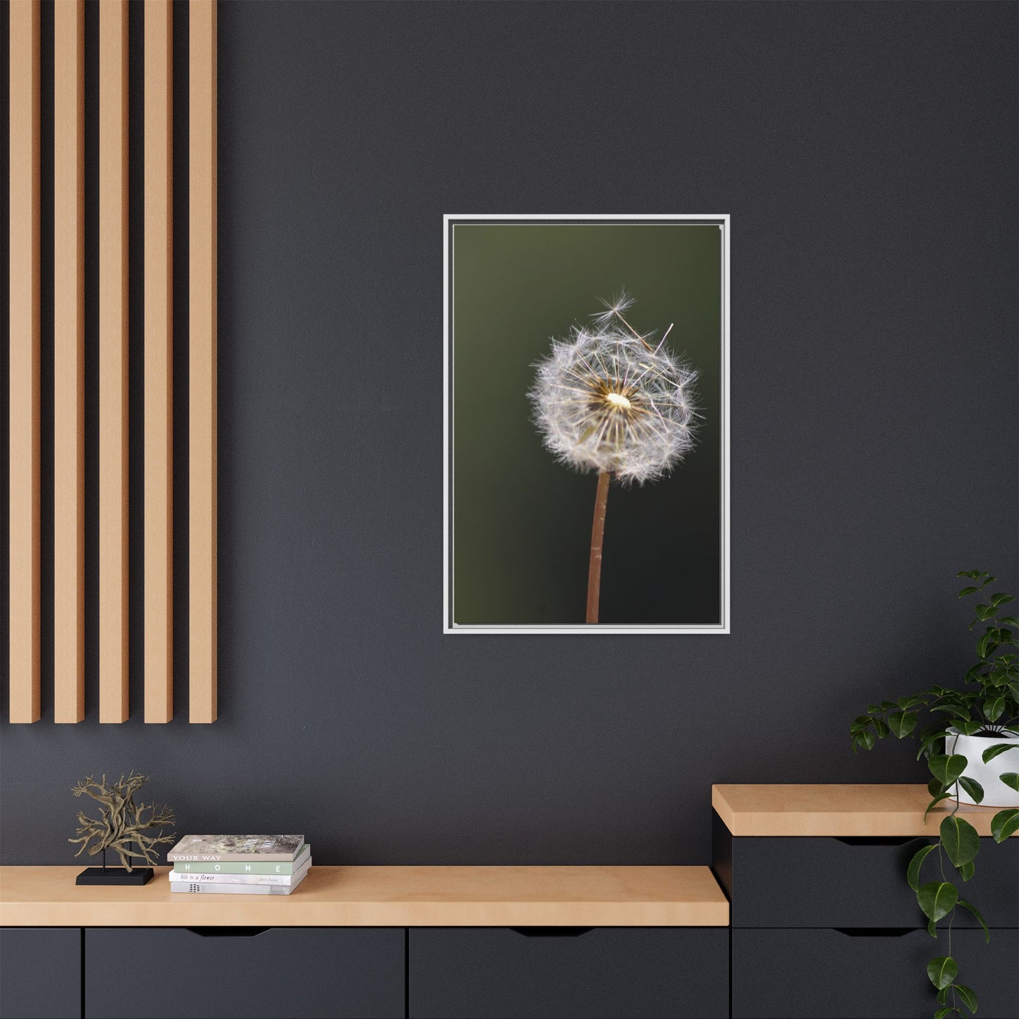Framed Dandelion Canvas Print — Matte Botanical Wall Art