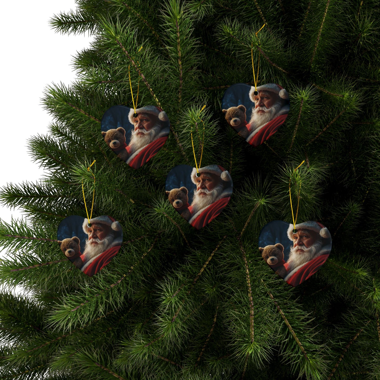 Santa Bear Ceramic Ornaments - 2-Sided Christmas Decor, Holiday Gifts, Tree Decorations, Set of 1, 3, 5, 10