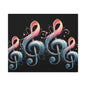 Musical Treble Clef Canvas Wall Art — Pastel Ribbon Notes on Black