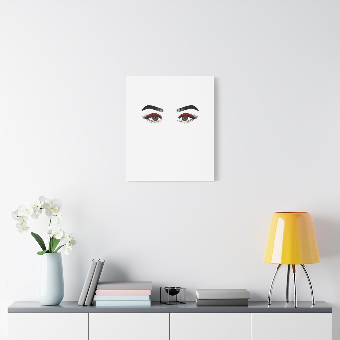 Glam Eyes Matte Canvas Wall Art — Brown Eyes with Red Lashes