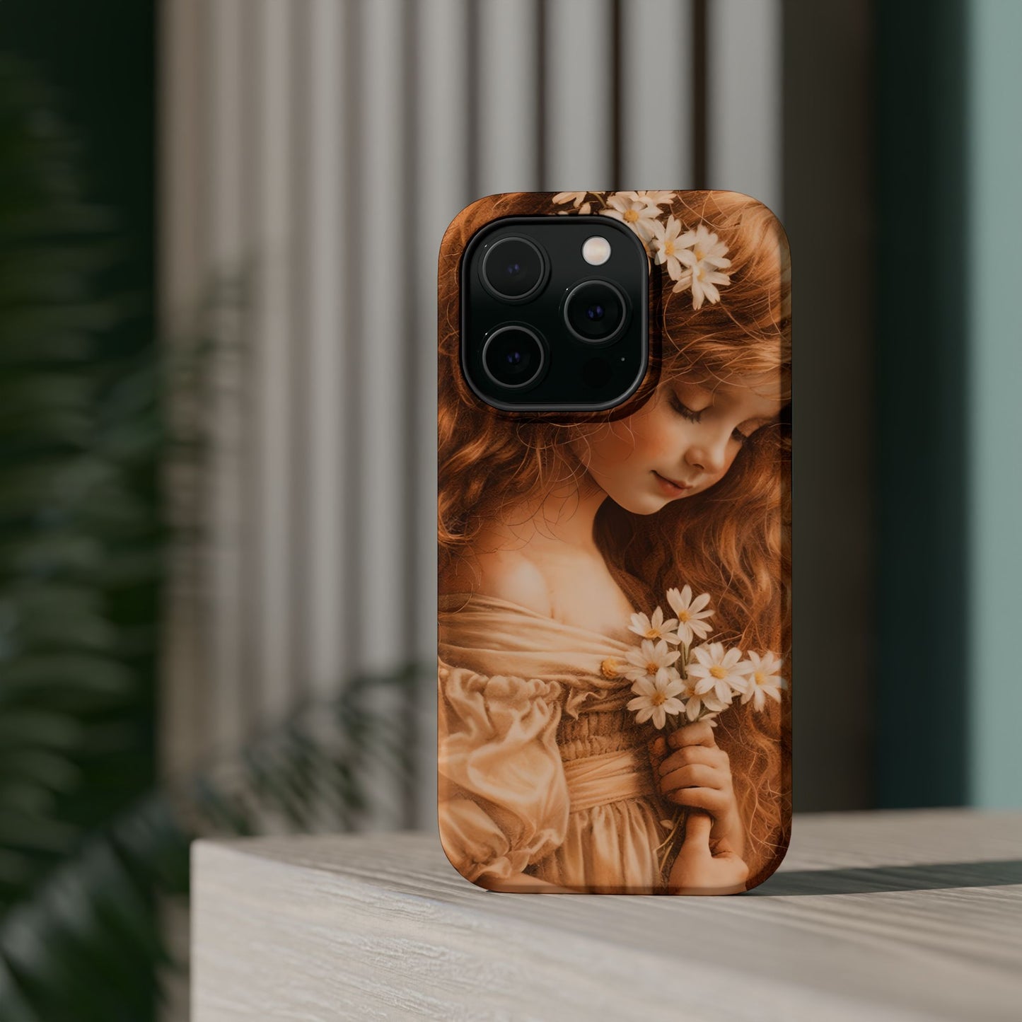 Vintage Floral Girl Magnetic Impact Phone Case — Protective iPhone Cover with Sepia Art