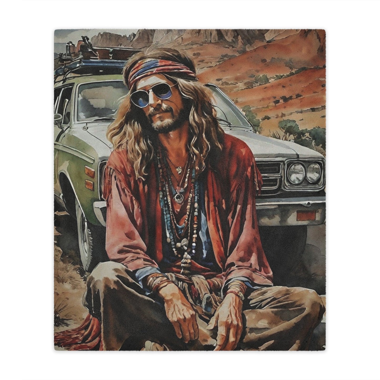Hippie Road Trip Minky Blanket — Vintage Boho Camper Throw