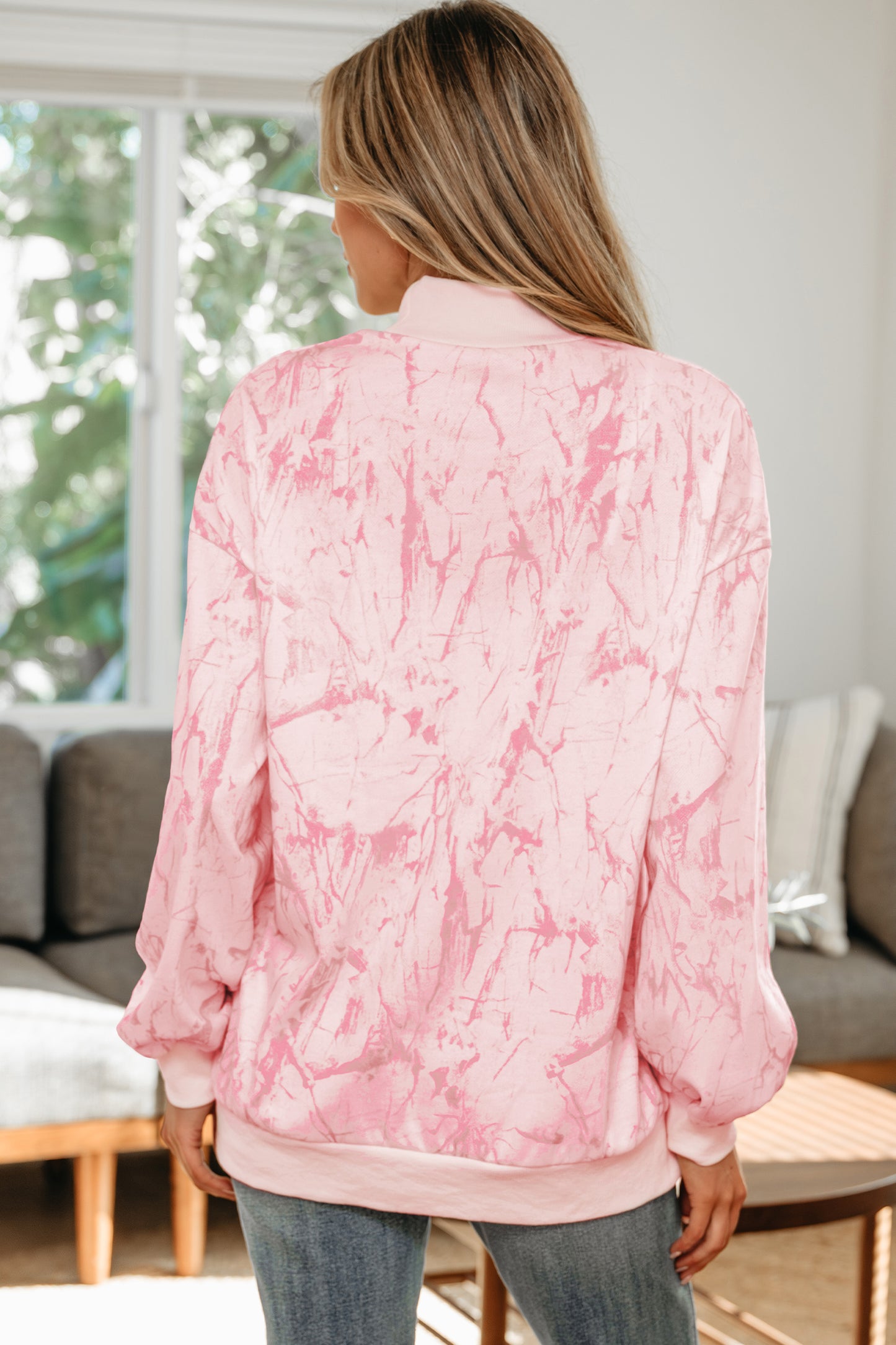Pink Camo Mock Neck Baggy Sweatshirt