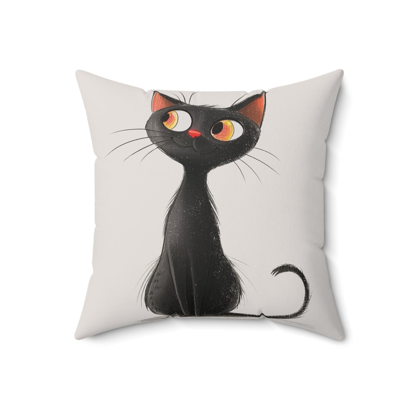 Cute Black Cat Throw Pillow — Whimsical Kitten Decorative Cushion
