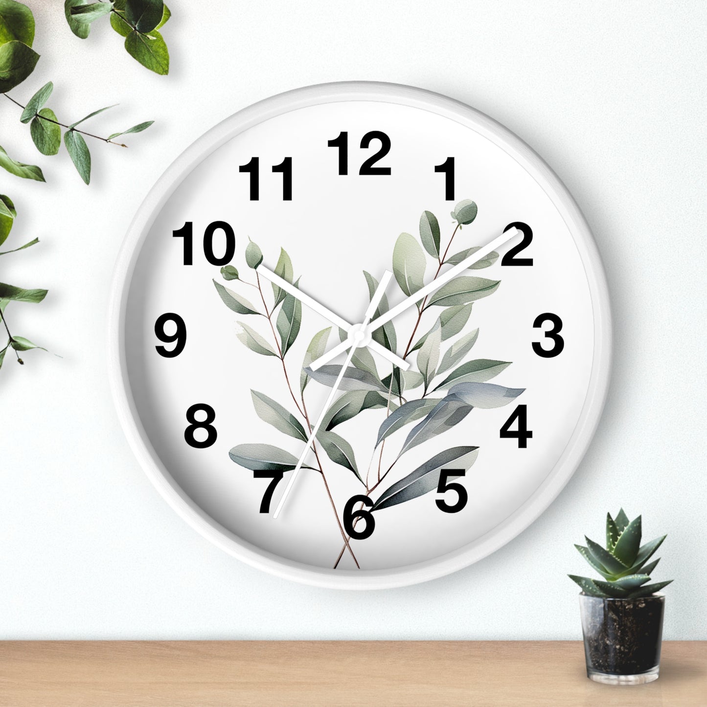 Botanical Wall Clock — Minimal Greenery Clock for Living Room & Bedroom