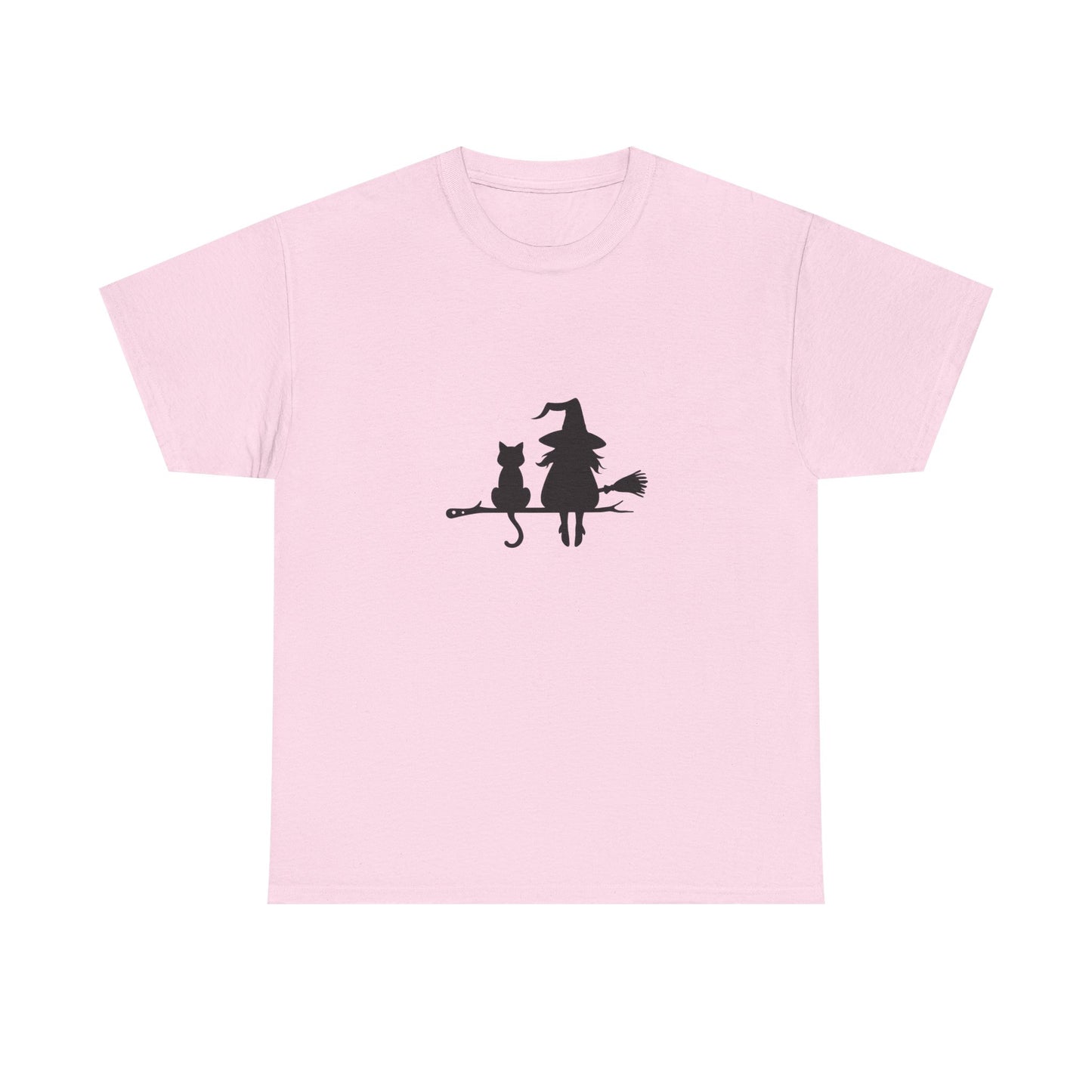 Witch and Cat Tee | Spooky Unisex Shirt for Halloween | Cute Witchwear for Cat Lovers | Fall Wardrobe Essential | Gift for Magical Friends