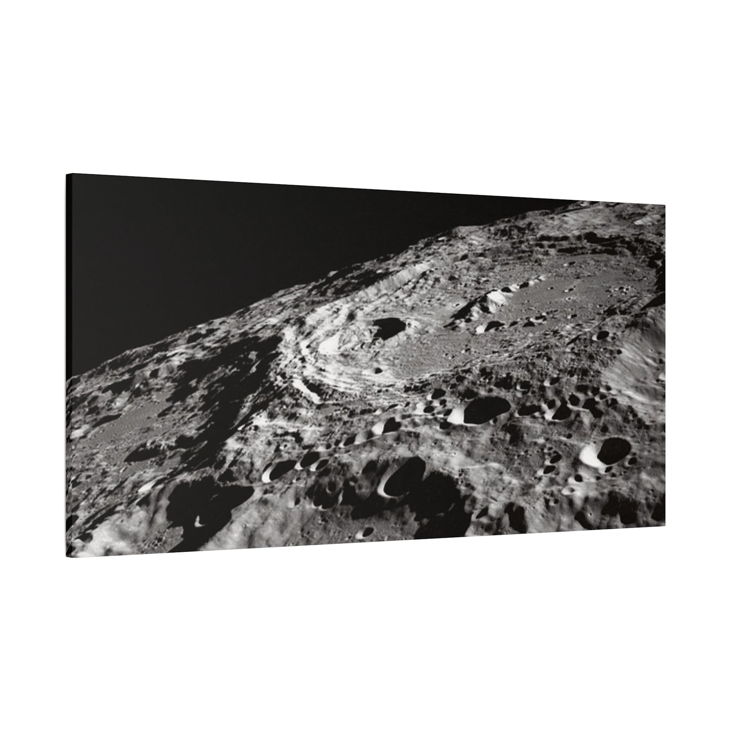 Lunar Surface Matte Canvas Print — Black & White Moon Crater Wall Art