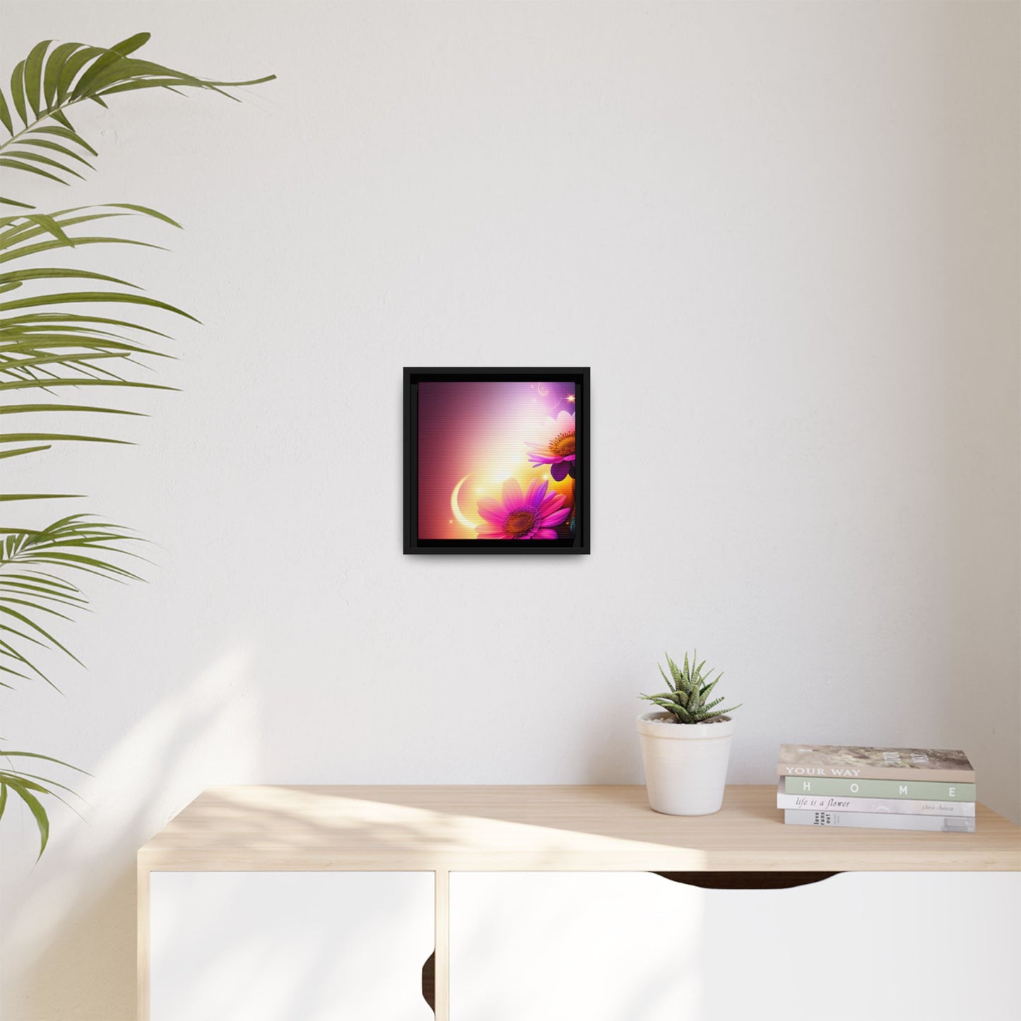 Framed Floral Canvas Art — Pink Daisies Sunset Wall Print