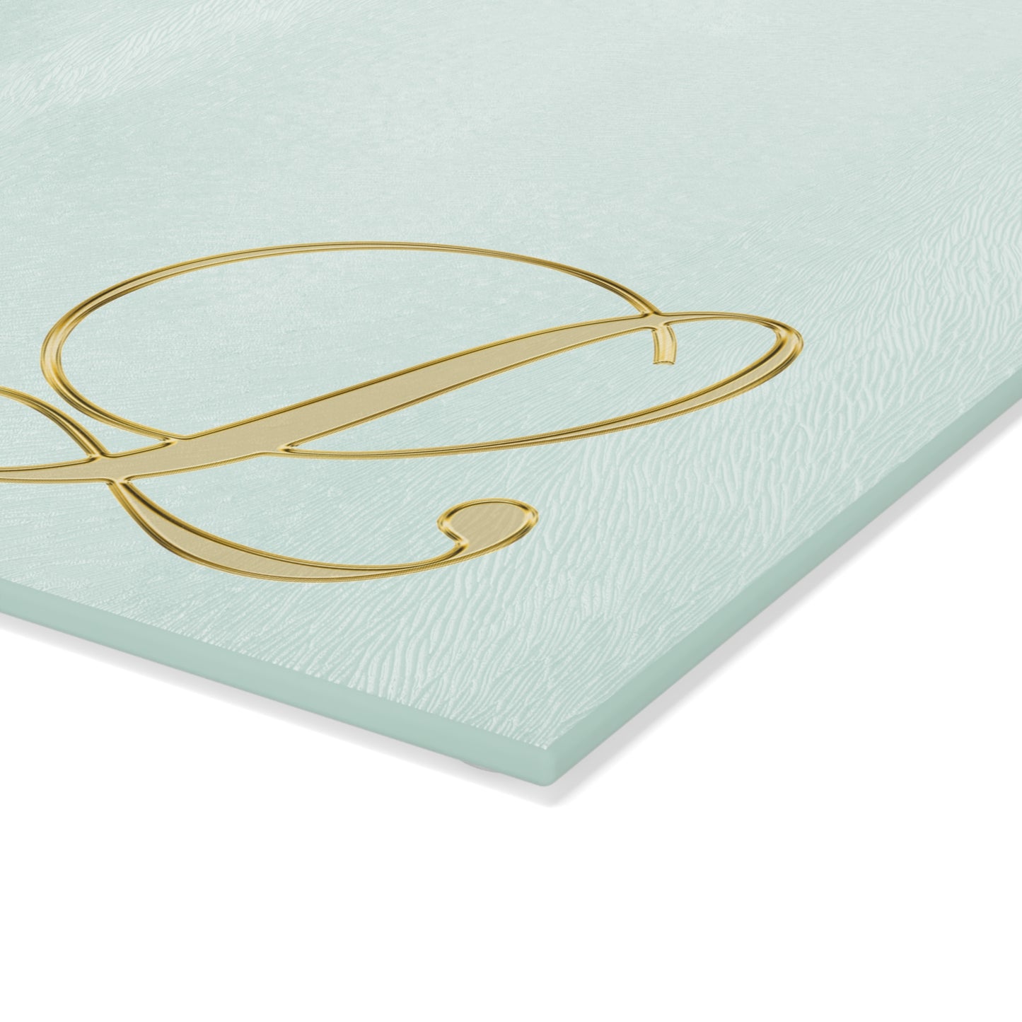 Monogram Glass Cutting Board – Mint with Gold Script 'L'