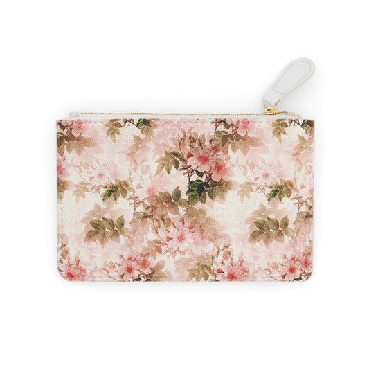 Floral Watercolor Mini Clutch Bag — Pink Vintage Blossom Zip Pouch