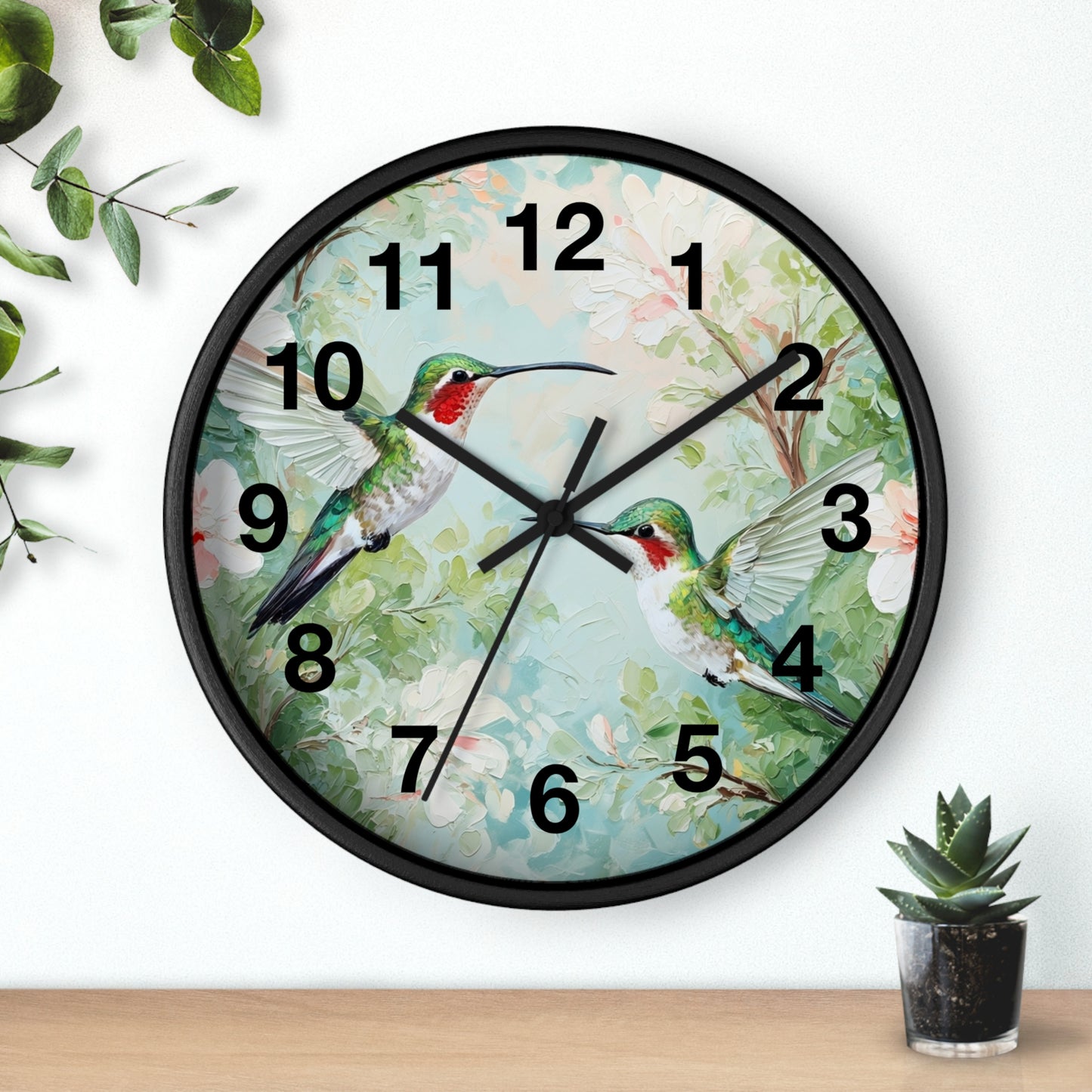 Ruby-throated Hummingbirds Wall Clock | Floral Nature Decor