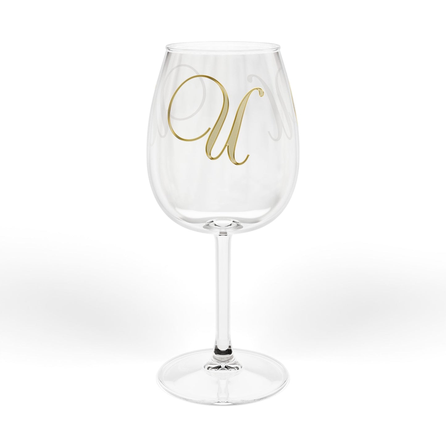 Monogram U Gold Script 12oz Wine Glass — Elegant Personalized Stemware