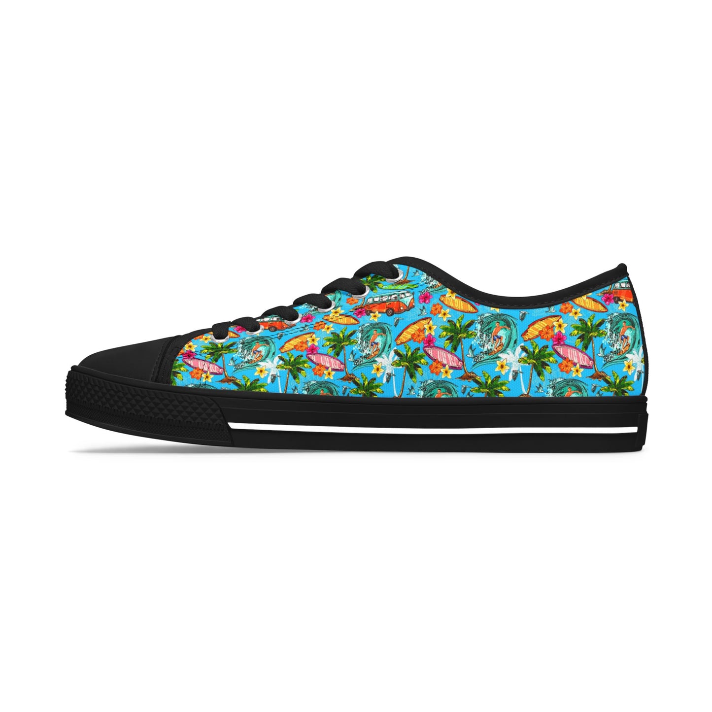 Low Top Sneakers — Tropical Flamingo Print Canvas Shoes