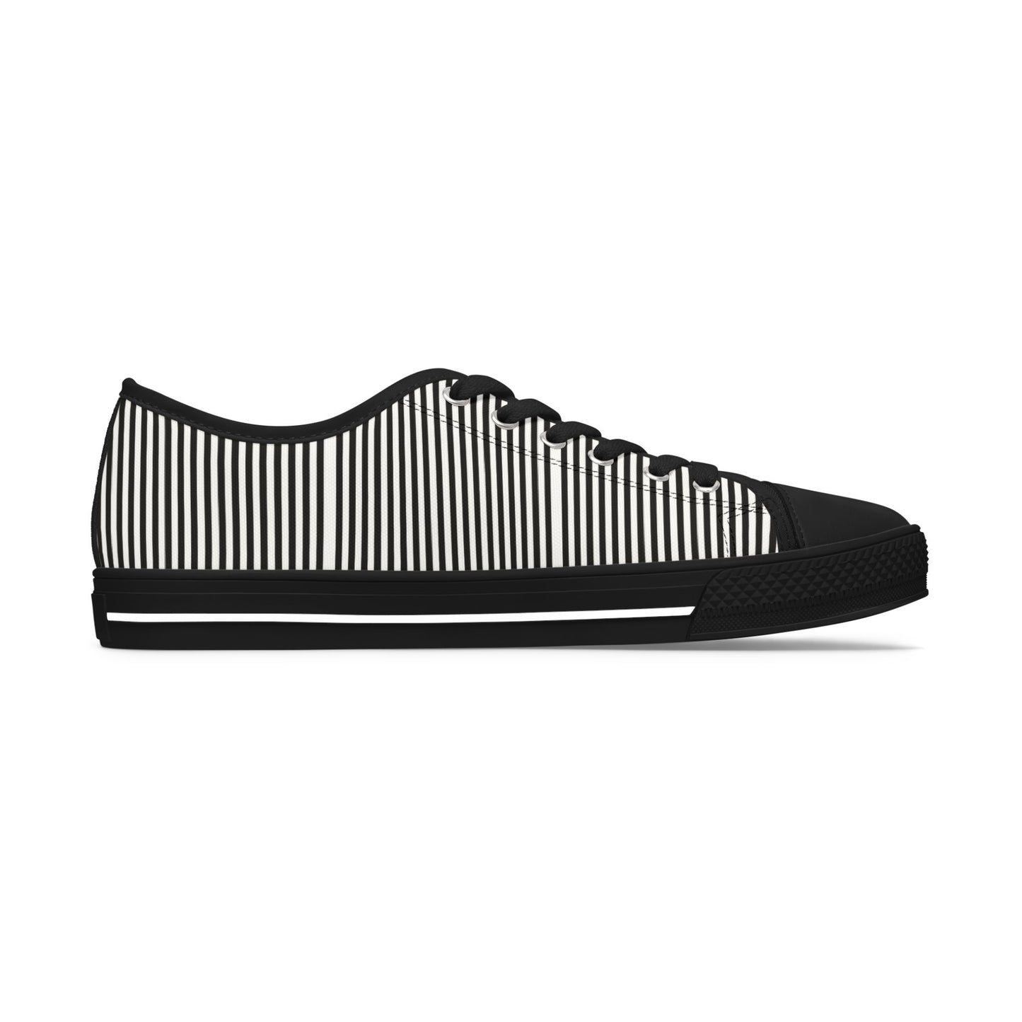 Striped Low Top Sneakers for Women — Casual Black & White Canvas Kicks