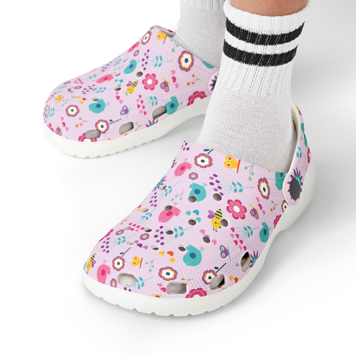 Kids Floral Clogs — Pink EVA Foam Garden Slip-Ons