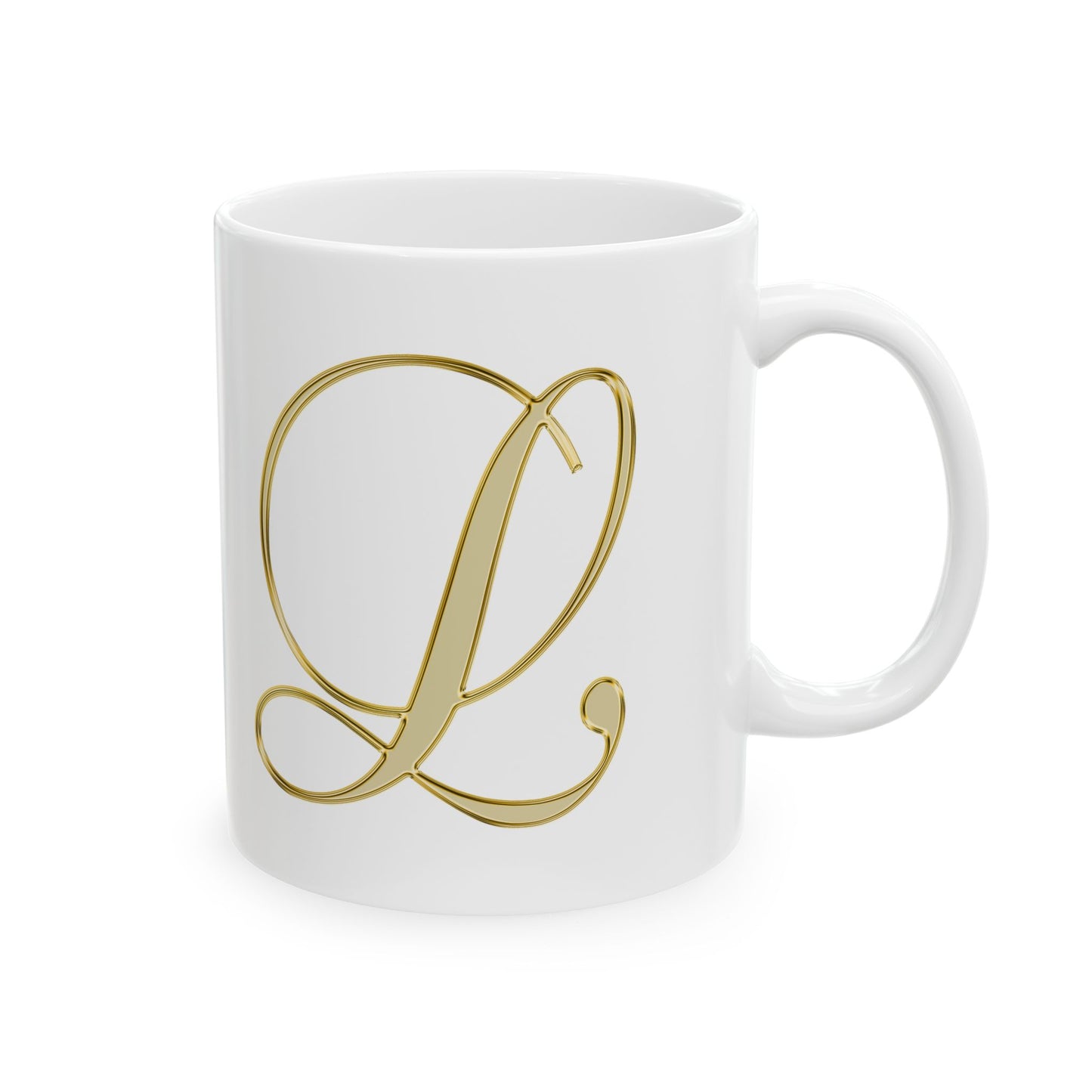 Gold Script Love Ceramic Mug — Elegant Valentine's Day Coffee Cup (11oz, 15oz)