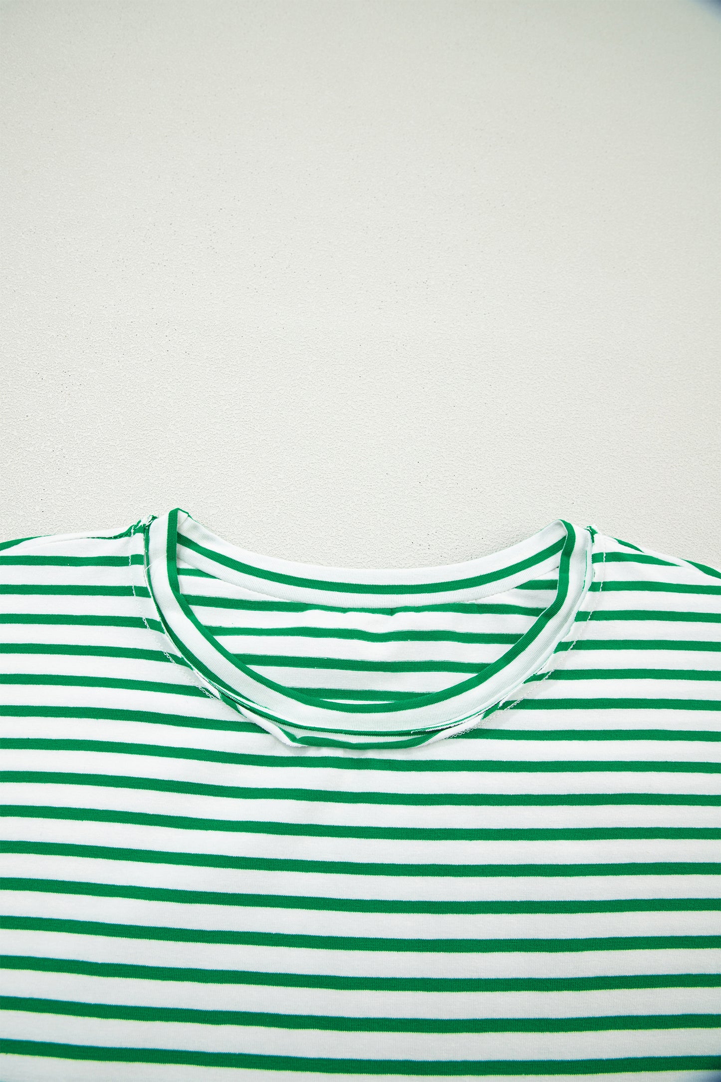 Green Stripe Floral Puff Sleeve Patchwork Round Neck Loose Top