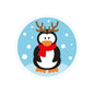 Penguin with Antlers Kiss-Cut Sticker — Cute Holiday Penguin Sticker (Red Scarf, Snowflakes)