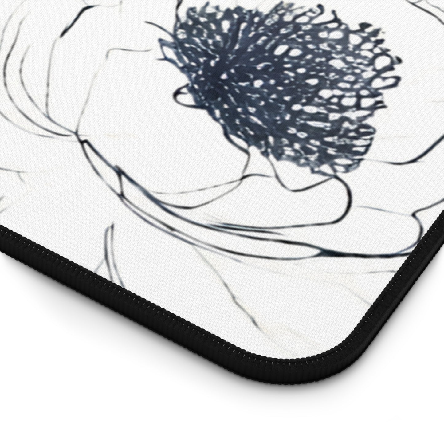 Floral Sketch Desk Mat — Minimal Black & White Blossom Mousepad