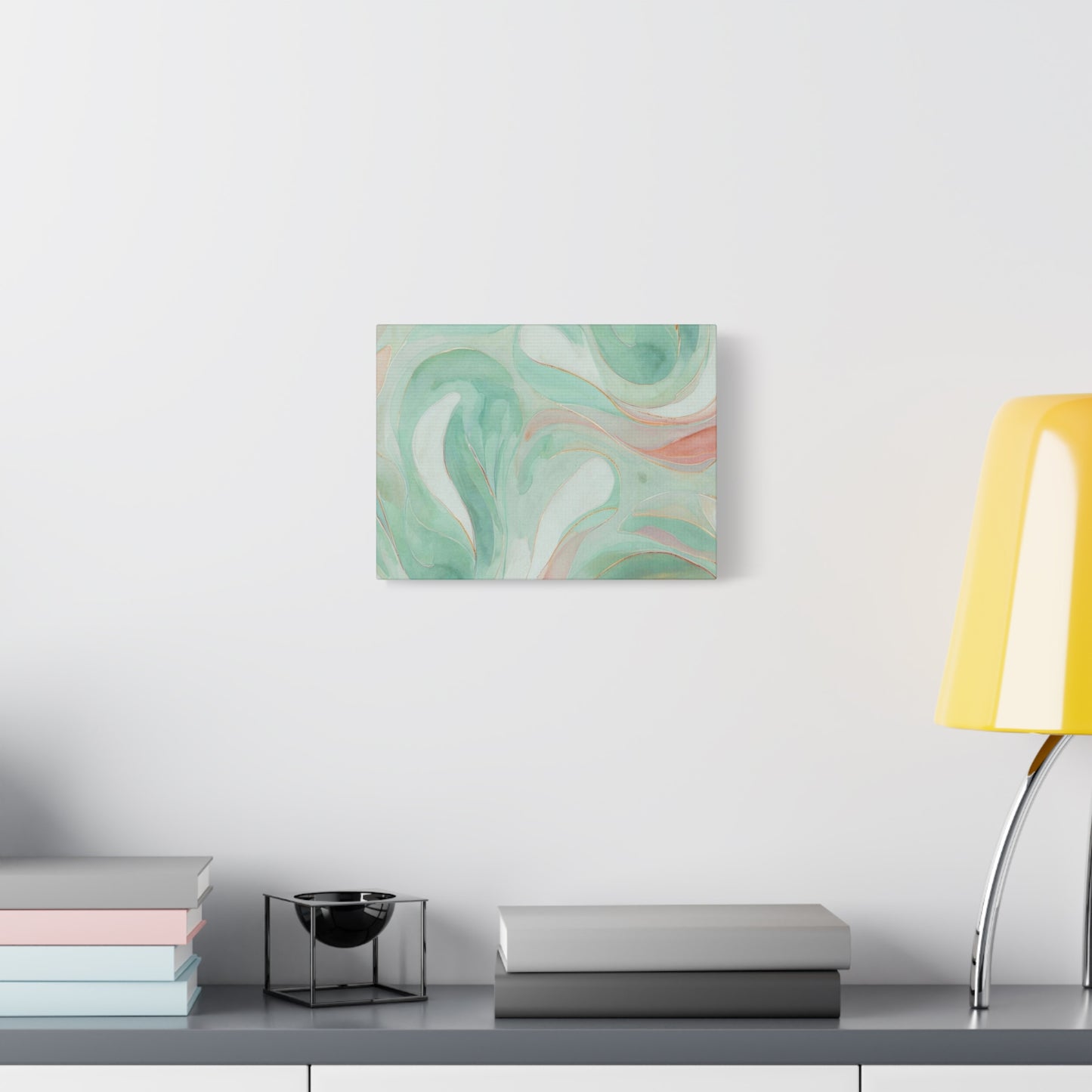 Abstract Green Marble Canvas Print — Teal & Coral Swirl Wall Art