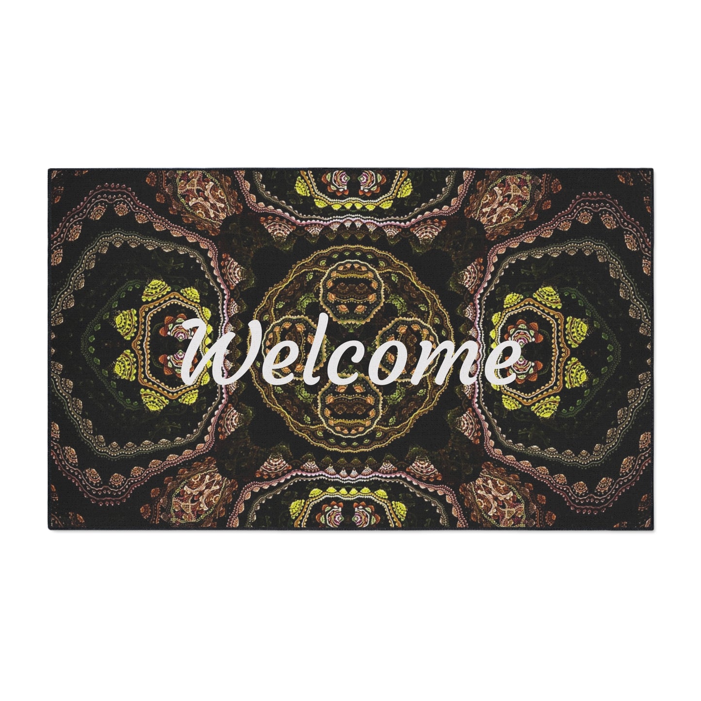 Welcome Heavy Duty Floor Mat — Boho Kaleidoscope Entrance Rug for Home & Office