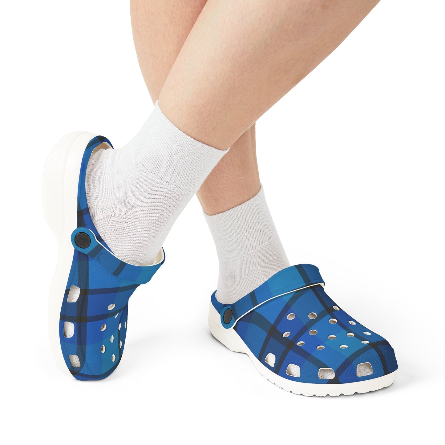 Blue Plaid EVA Foam Clogs — Lightweight Waterproof Garden Shoes