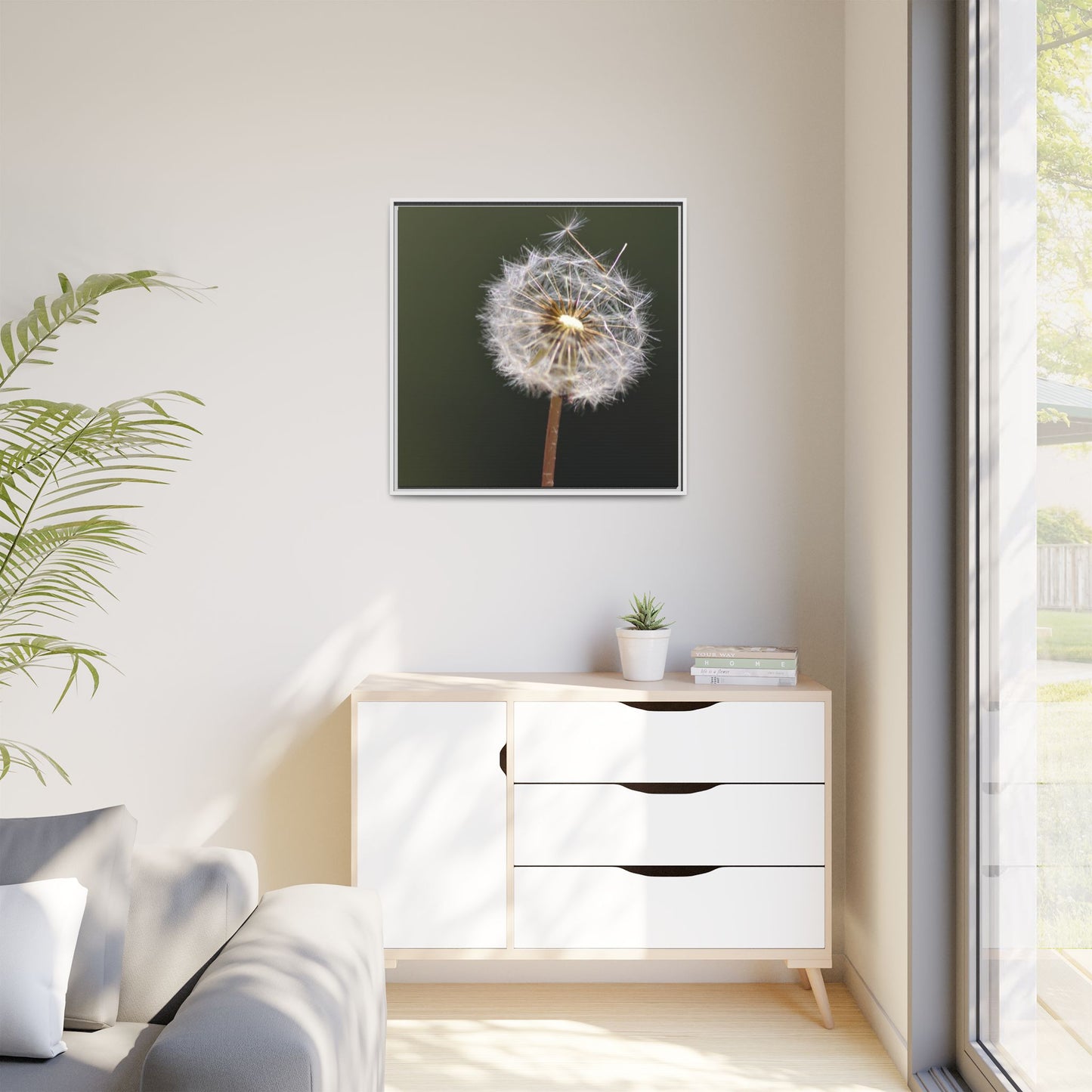 Framed Dandelion Canvas Print — Matte Botanical Wall Art